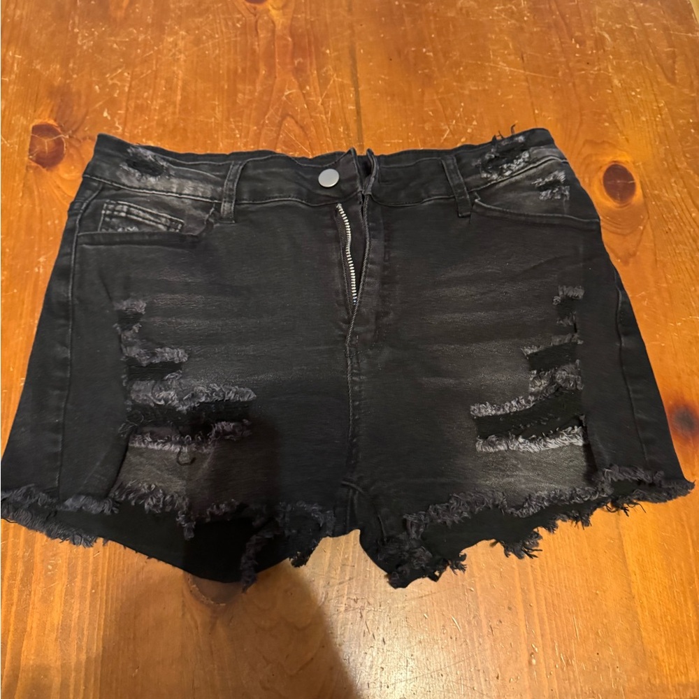 Black Distressed Denim Shorts